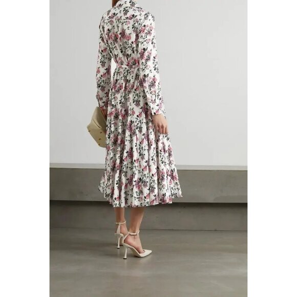 Emilia Wickstead Marion Belted Pleated Cotton-Blend Moire Midi Dress in White - Picture 3 of 5